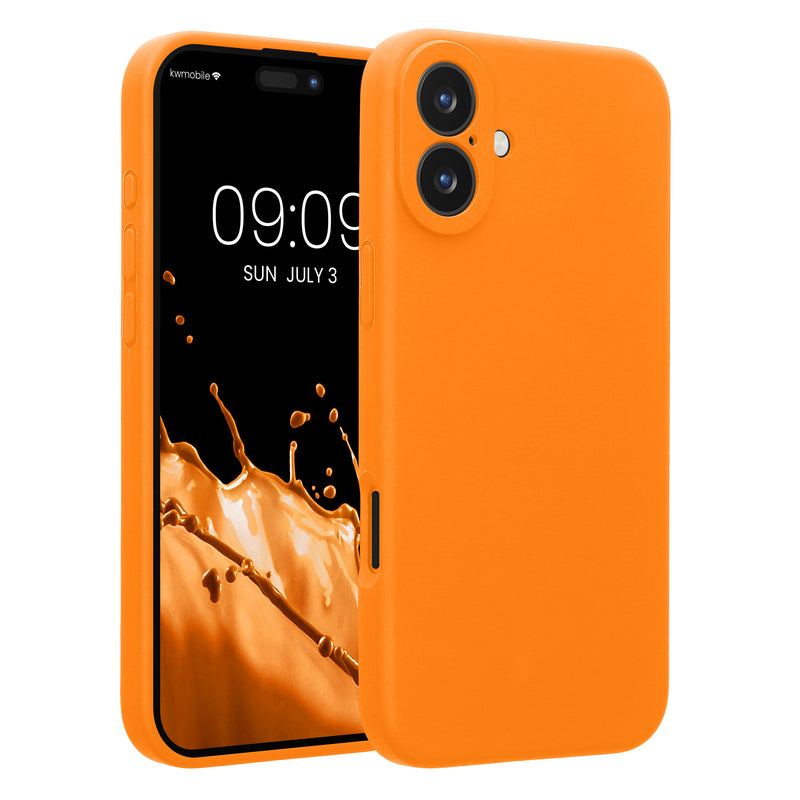kwmobile Handyhülle kompatibel mit Apple iPhone 16 Plus Hülle - gummierte Handy Case aus Silikon in Fruity Orange Fruity Orange  