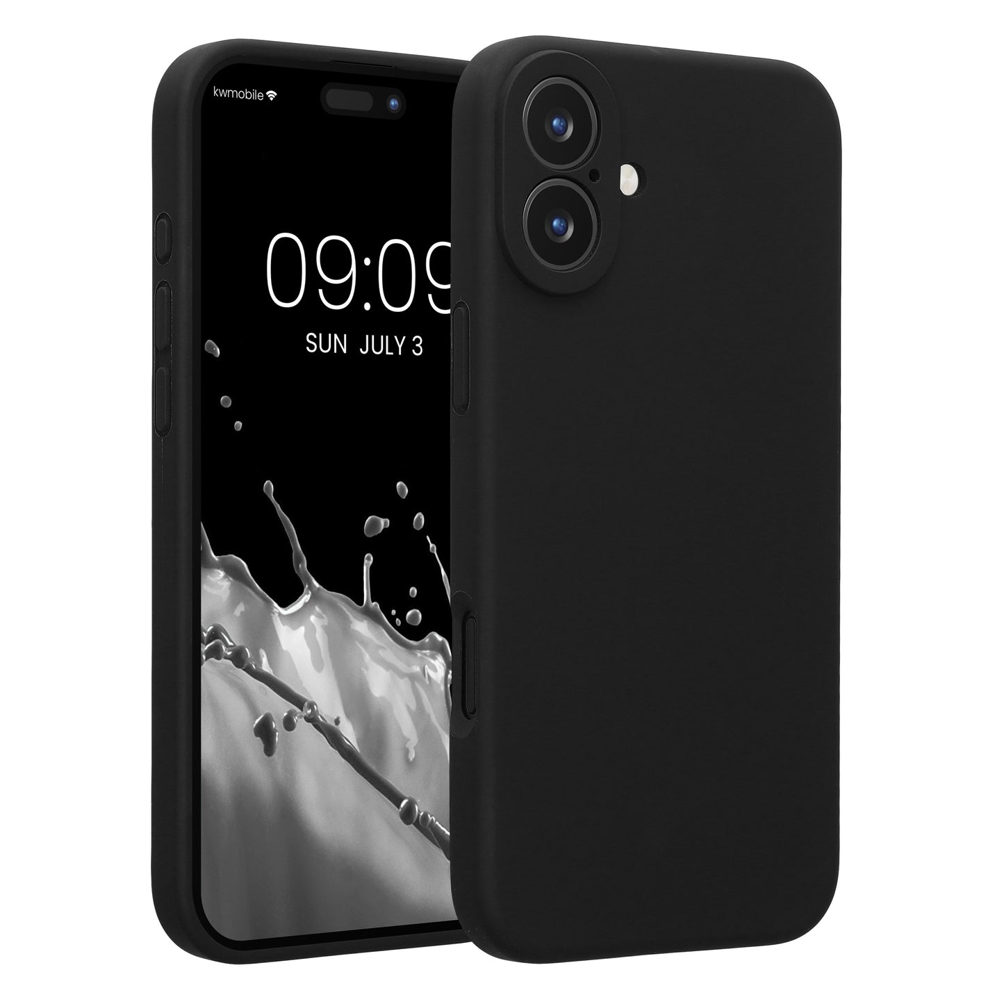 kwmobile Handyhülle kompatibel mit Apple iPhone 16 Plus Hülle - gummierte Handy Case aus Silikon in Schwarz Schwarz  