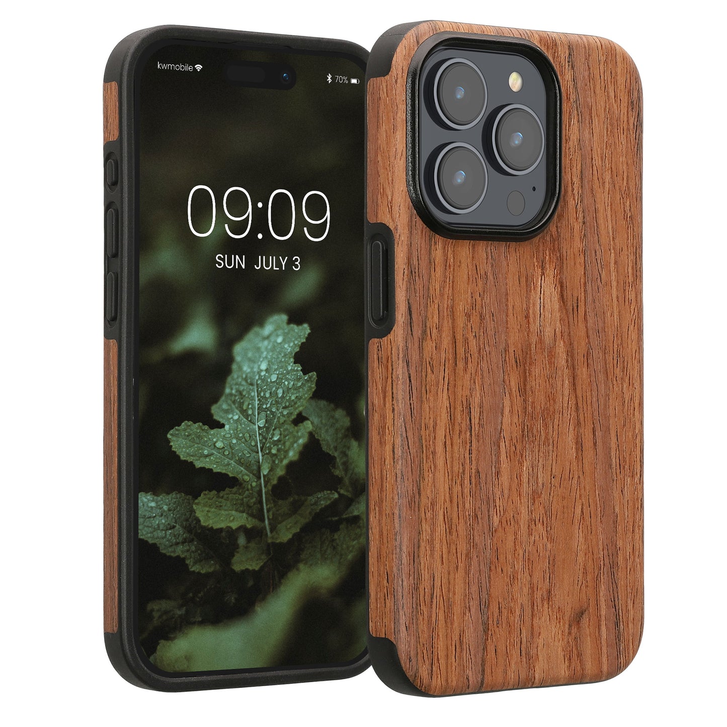 kwmobile Hülle kompatibel mit Apple iPhone 15 Pro - Holz TPU Case Handy Schutzhülle - Backcover Cover Holz Maserung Braun Braun  [dsg01]