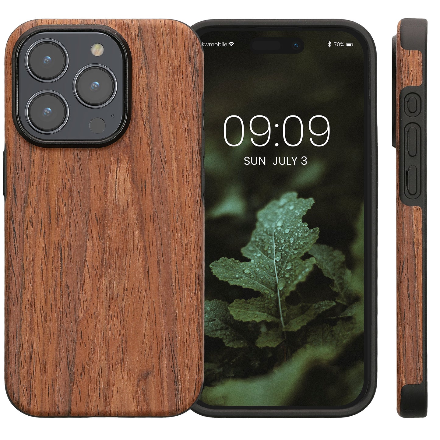 kwmobile Case Compatible with Apple iPhone 15 Pro Back Cover Wood Grain