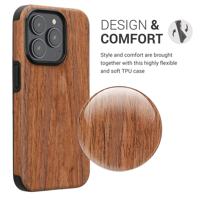 kwmobile Case Compatible with Apple iPhone 15 Pro Back Cover Wood Grain
