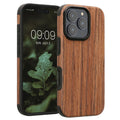 kwmobile Hülle kompatibel mit Apple iPhone 16 Pro - Holz TPU Case Handy Schutzhülle - Backcover Cover Holz Maserung Braun Braun  [dsg01]