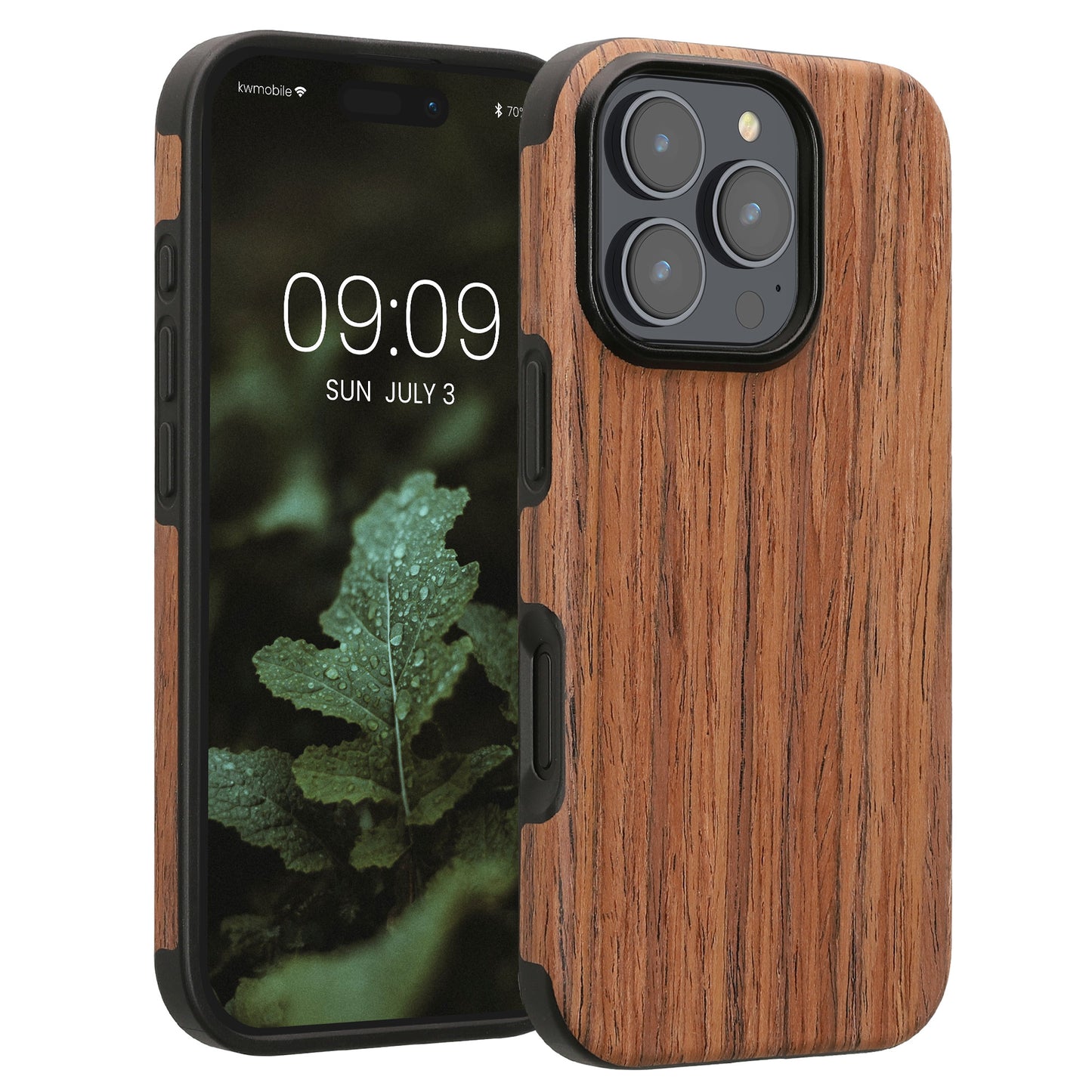 kwmobile Hülle kompatibel mit Apple iPhone 16 Pro - Holz TPU Case Handy Schutzhülle - Backcover Cover Holz Maserung Braun Braun  [dsg01]