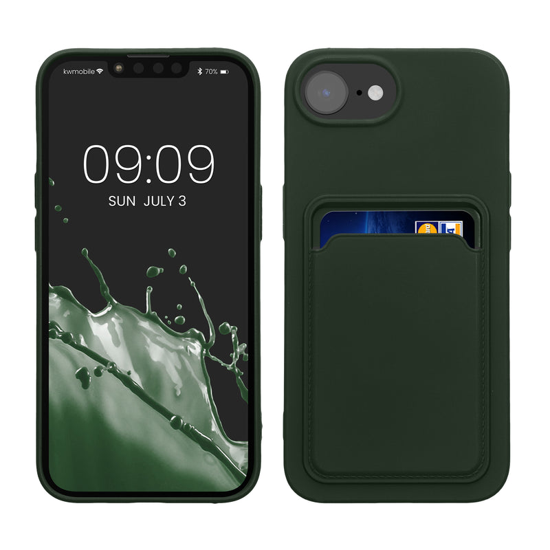 kwmobile Handyhülle kompatibel mit Apple iPhone 17e / iPhone 16e Hülle - Handy Cover mit Fach für Karten - in Dunkelgrün Dunkelgrün  