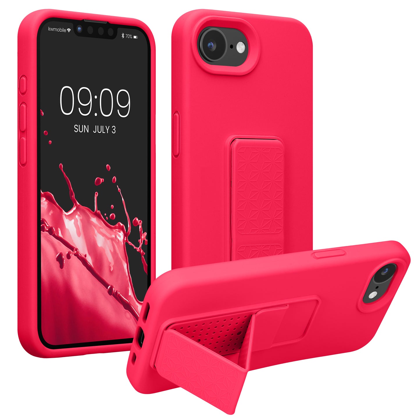 kwmobile Handyhülle kompatibel mit Apple iPhone 17e / iPhone 16e - Hülle mit Fingerhalter und Standfunktion - Silikon Case Handy Cover in Neon Pink Neon Pink  