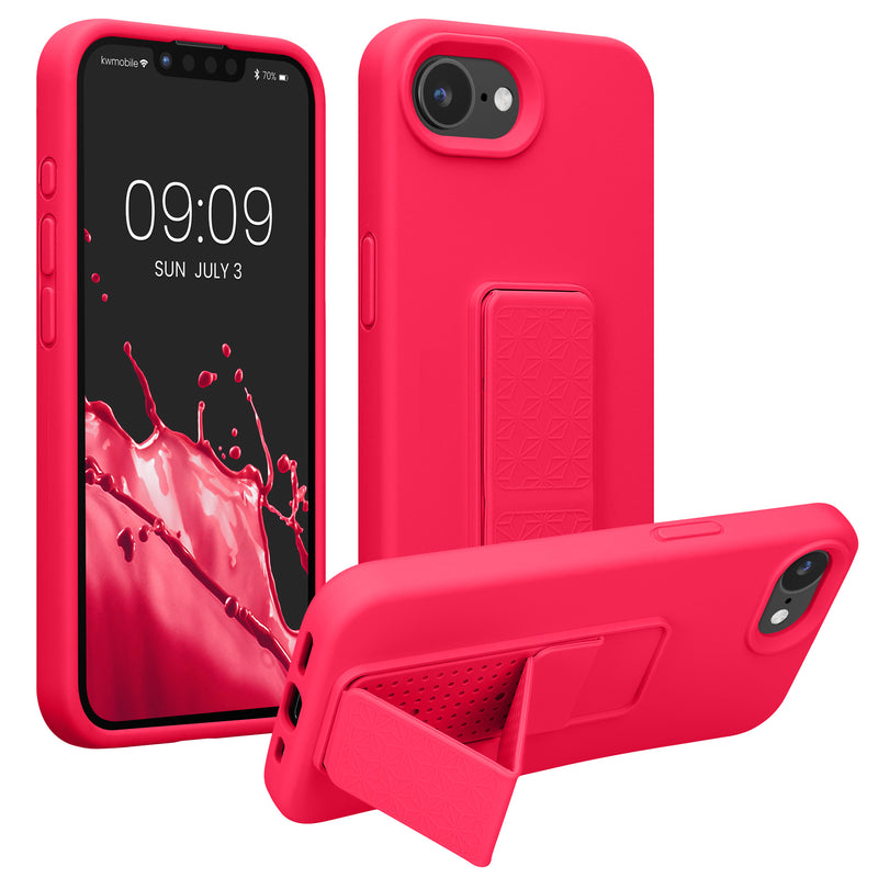 kwmobile Handyhülle kompatibel mit Apple iPhone 17e / iPhone 16e - Hülle mit Fingerhalter und Standfunktion - Silikon Case Handy Cover in Neon Pink Neon Pink  
