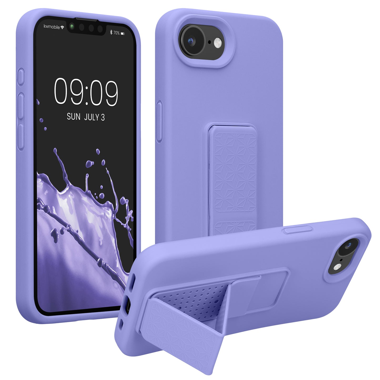 kwmobile Handyhülle kompatibel mit Apple iPhone 17e / iPhone 16e - Hülle mit Fingerhalter und Standfunktion - Silikon Case Handy Cover in Lavendel Lavendel  