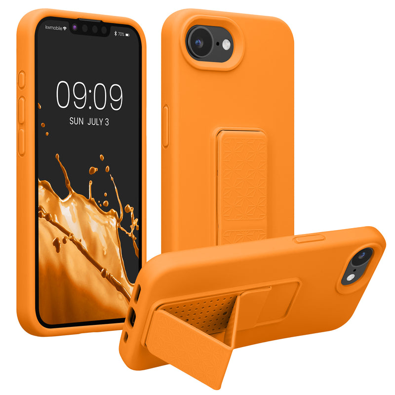 kwmobile Handyhülle kompatibel mit Apple iPhone 17e / iPhone 16e - Hülle mit Fingerhalter und Standfunktion - Silikon Case Handy Cover in Fruity Orange Fruity Orange  
