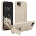 kwmobile Handyhülle kompatibel mit Apple iPhone 17e / iPhone 16e - Hülle mit Fingerhalter und Standfunktion - Silikon Case Handy Cover in Creme Creme  