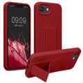kwmobile Handyhülle kompatibel mit Apple iPhone 17e / iPhone 16e - Hülle mit Fingerhalter und Standfunktion - Silikon Case Handy Cover in Rhabarber Rot Rhabarber Rot  