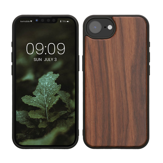 kwmobile Hülle kompatibel mit Apple iPhone 17e / iPhone 16e Hülle - Holz Case - stoßfestes Handy Cover - TPU Handyhülle in Dunkelbraun Walnussholz Dunkelbraun  