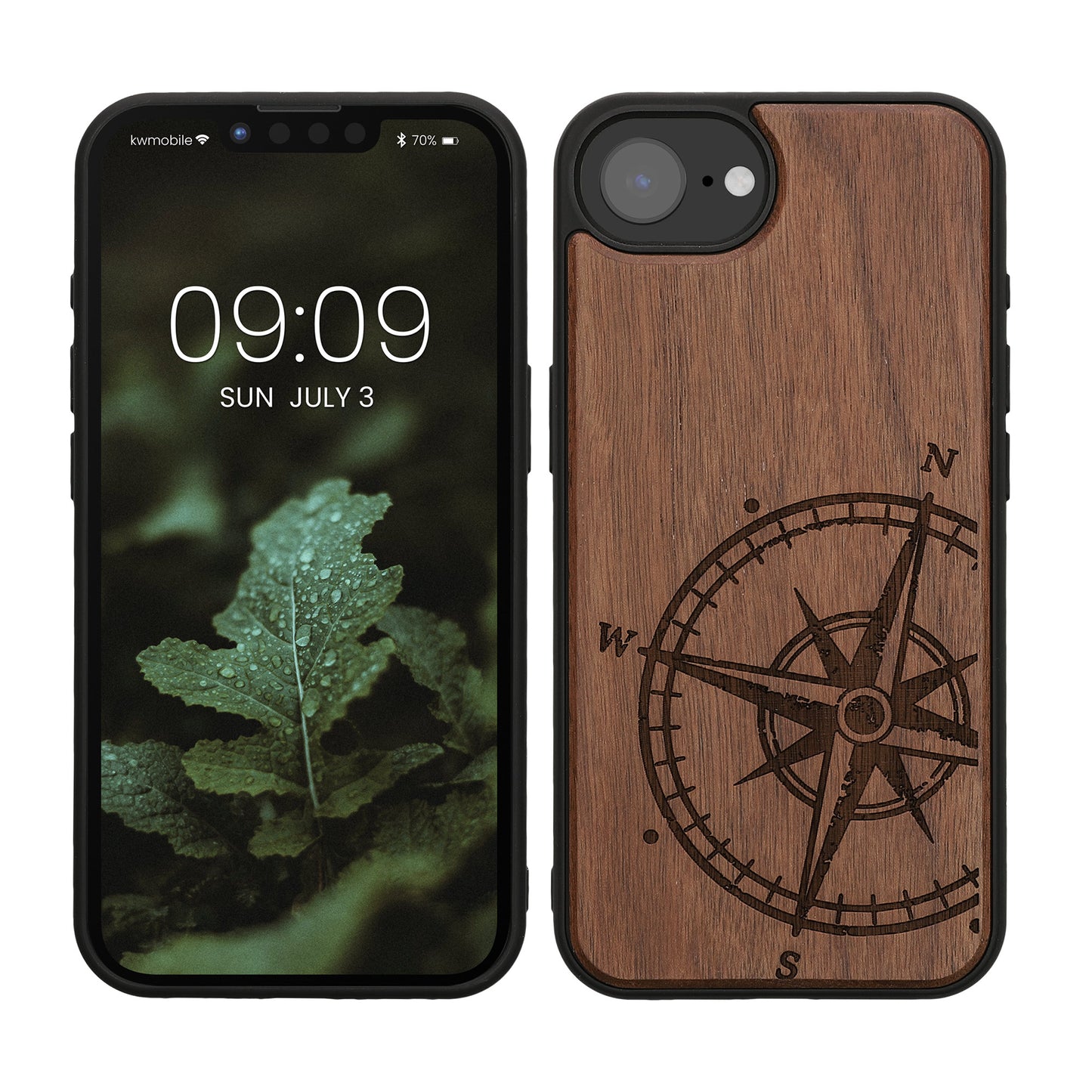 kwmobile Hülle kompatibel mit Apple iPhone 17e / iPhone 16e Hülle - Holz Case - Handy Cover - TPU Handyhülle in Dunkelbraun Kompass Vintage Dunkelbraun  [dsg01]