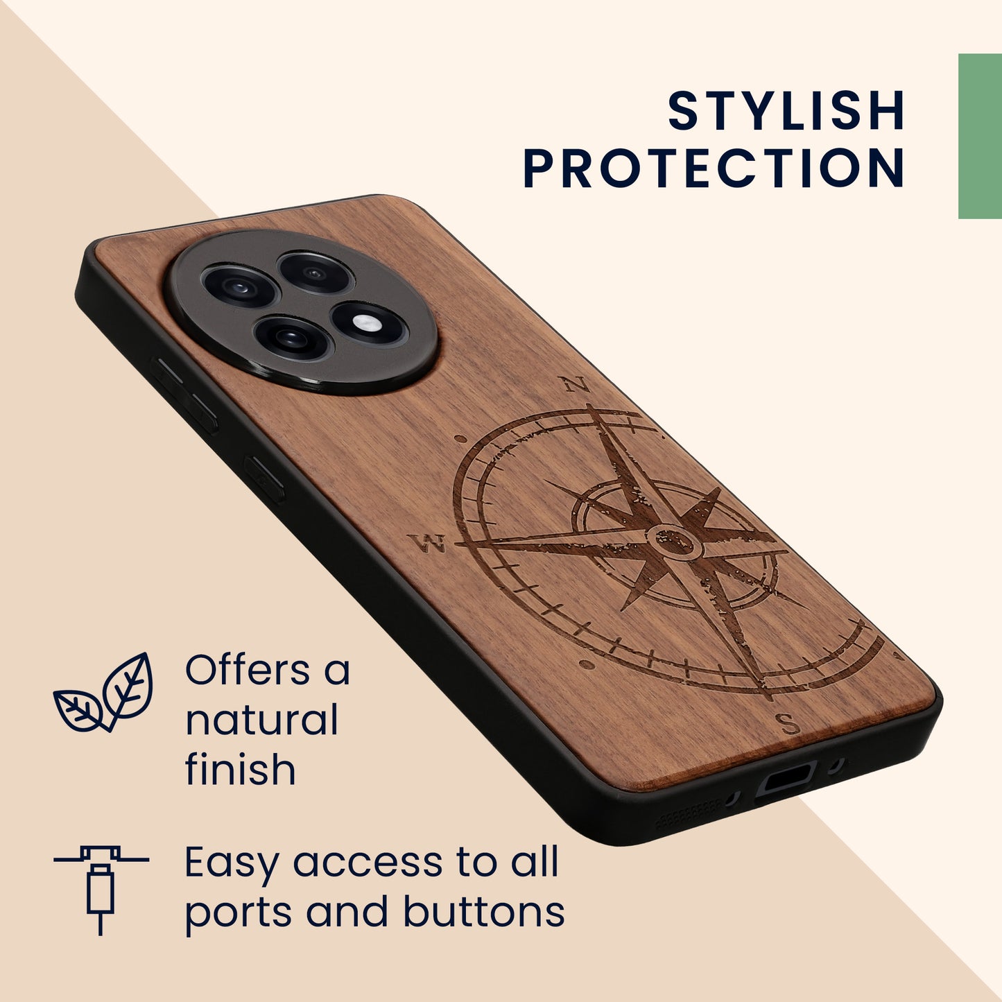 kwmobile Case Compatible with OnePlus 13R - TPU Phone Cover Compass Vintage
