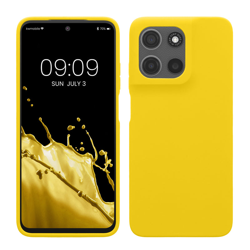 kwmobile Hülle kompatibel mit Motorola Moto G15 Hülle - Silikon Handy Case - Handyhülle weiche Oberfläche - kabelloses Laden - Strahlend Gelb Strahlend Gelb  