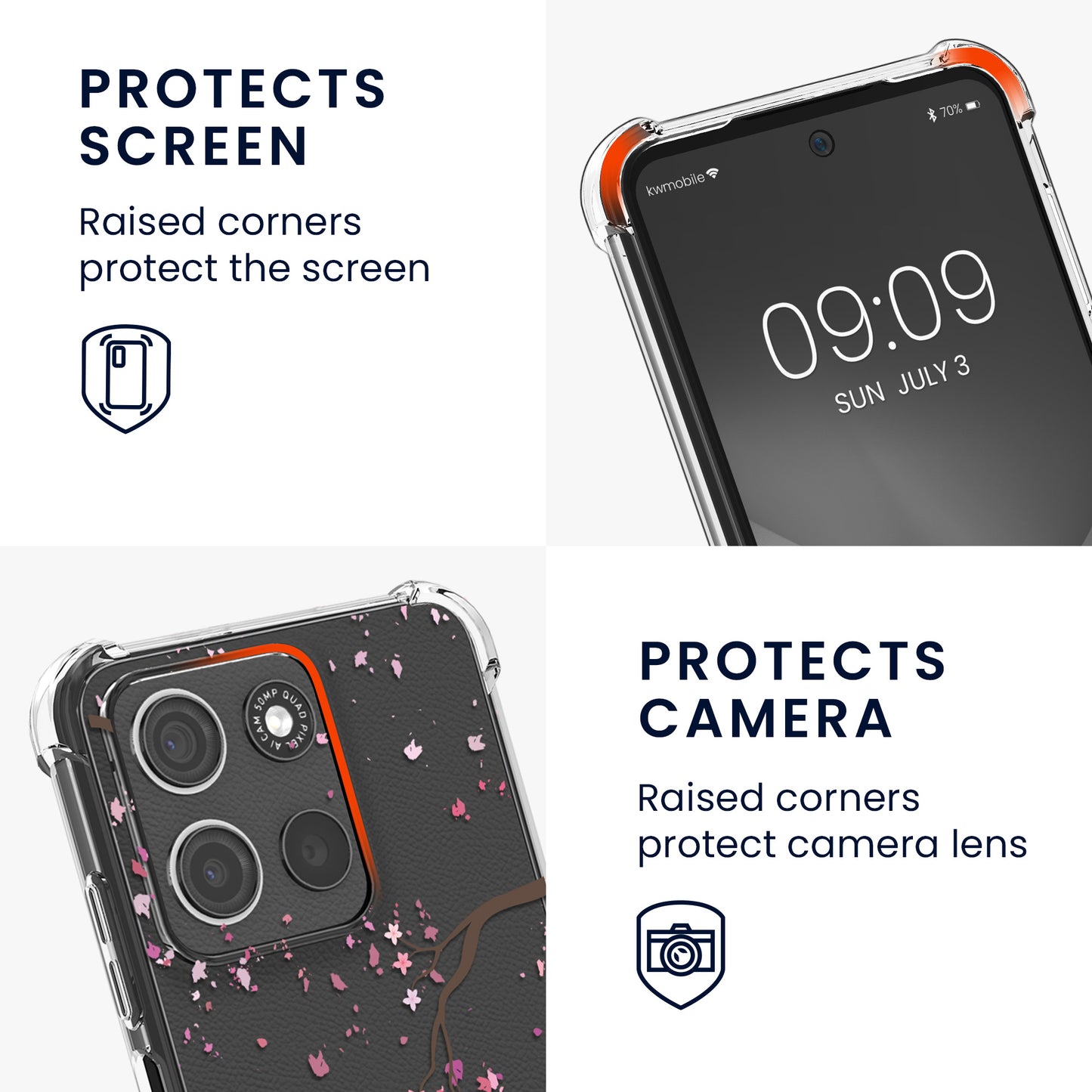 kwmobile Necklace Case compatible with Motorola Moto G15 Cover Silicone Case with Lanyard Cherry Blossom Petals
