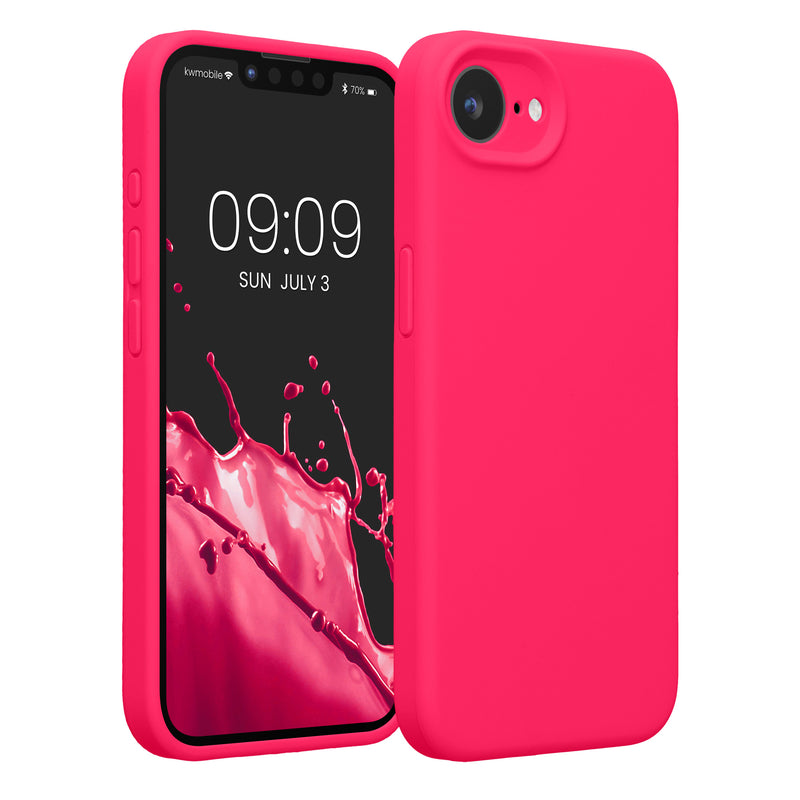 kwmobile Handyhülle kompatibel mit Apple iPhone 17e / iPhone 16e Hülle - gummierte Handy Case aus Silikon in Neon Pink Neon Pink  