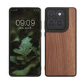 kwmobile Hülle kompatibel mit Motorola Edge 60 Fusion Hülle - Holz Case - stoßfestes Handy Cover - TPU Handyhülle in Dunkelbraun Dunkelbraun  