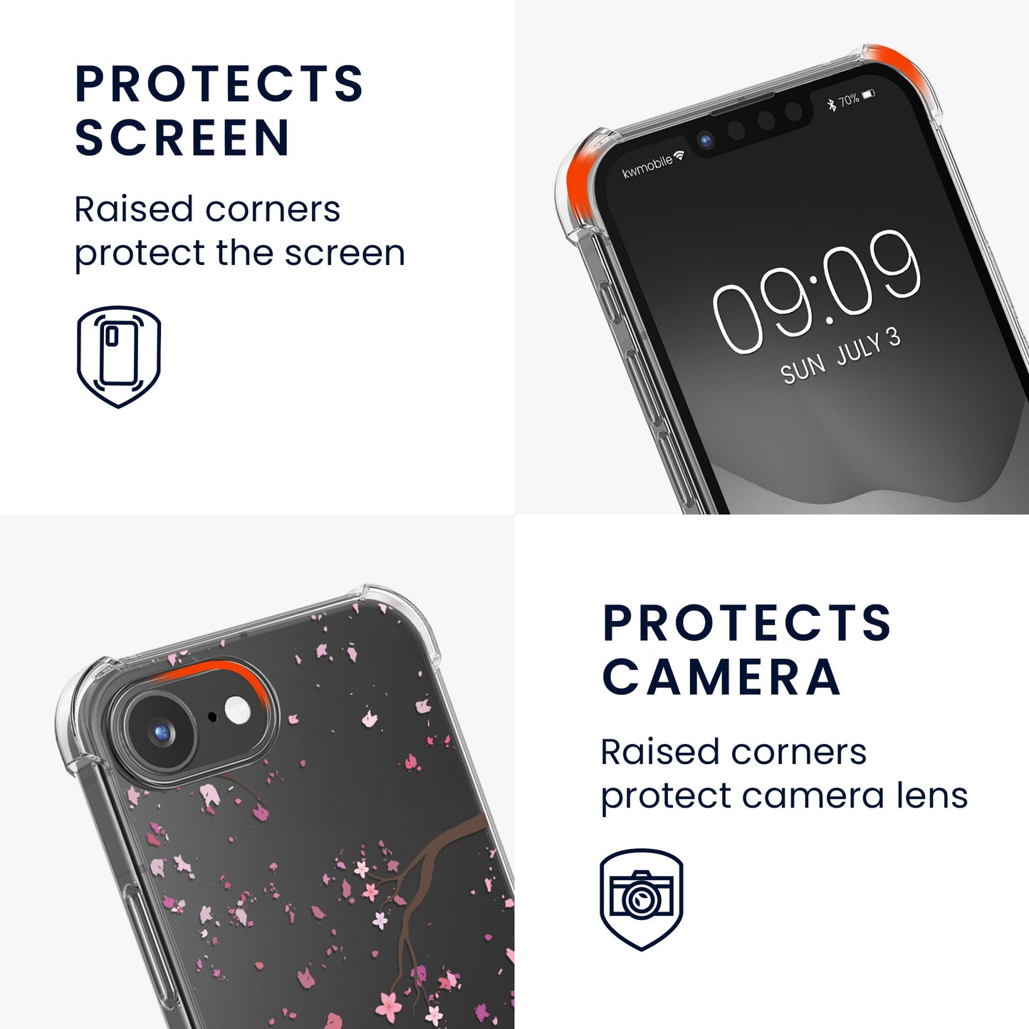 kwmobile Necklace Case compatible with Apple iPhone 17e / iPhone 16e Silicone Cover with Lanyard Transparent Cherry Blossom Petals