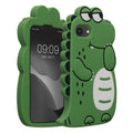 kwmobile Schutzhülle kompatibel mit Apple iPhone 17e / iPhone 16e - Hülle Handy - Handyhülle - Silikon Cover Case Süßer Dinosaurier Schwarz Weiß Grün Schwarz  [dsg01]