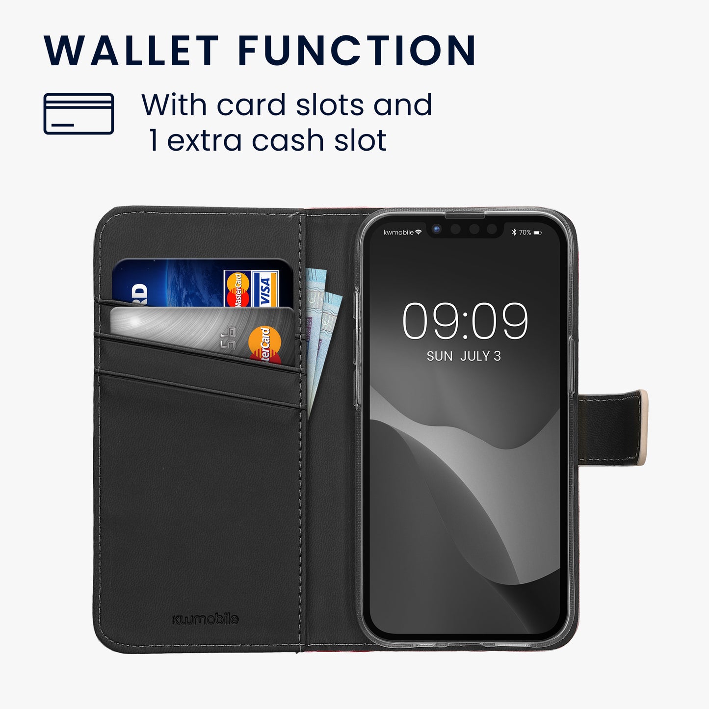 kwmobile Wallet Case compatible with Apple iPhone 17e / iPhone 16e Cover - with Stand and Card Slots