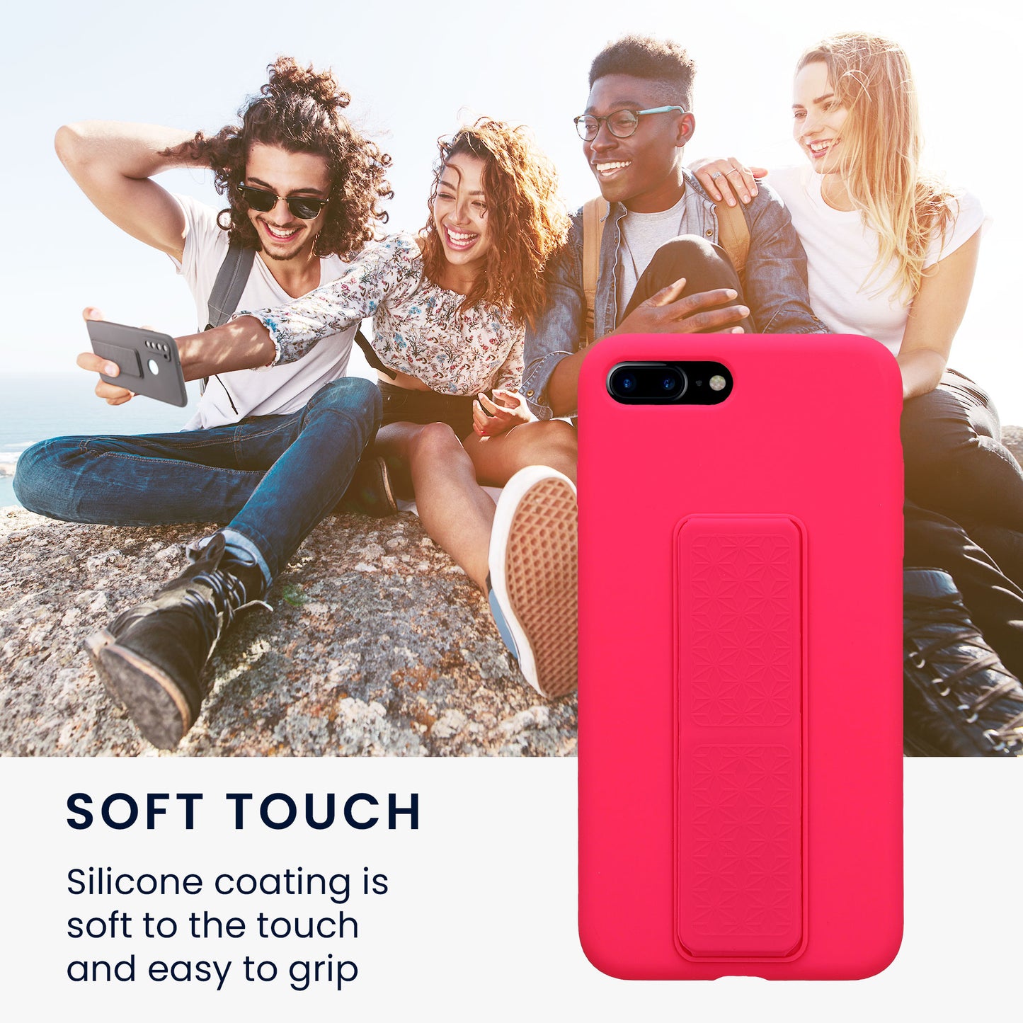kwmobile Phone Case for Apple iPhone 7 Plus / iPhone 8 Plus Case with Finger Holder and Stand Protective Cover