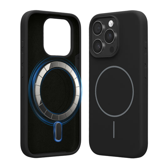 kwmobile Handyhülle für Apple iPhone 15 Pro - Hülle für MagSafe - Hülle für iPhone 15 Pro Case - Silikon Rückseite magnetisch in Schwarz Schwarz  