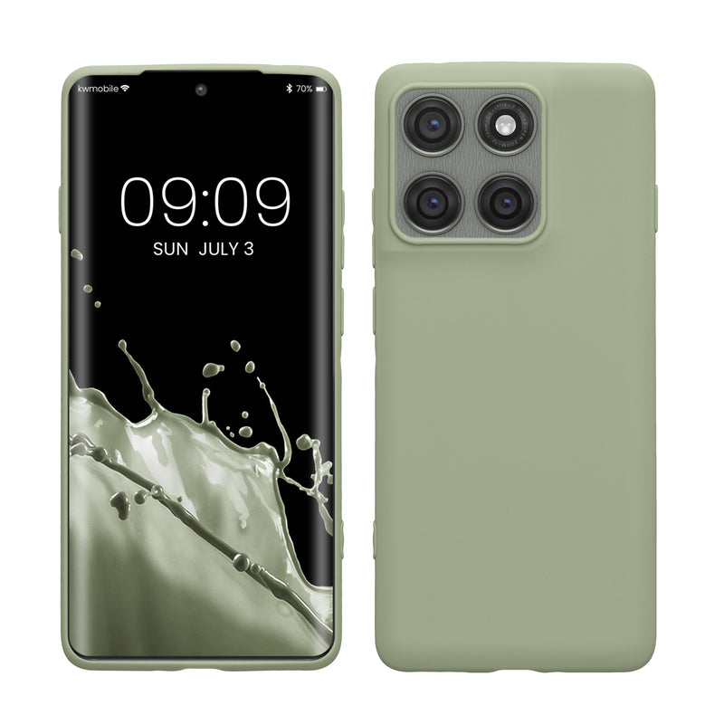 kwmobile Hülle kompatibel mit Motorola Edge 60 Pro Hülle - weiches TPU Silikon Case - Cover geeignet für kabelloses Laden - Graugrün Graugrün  