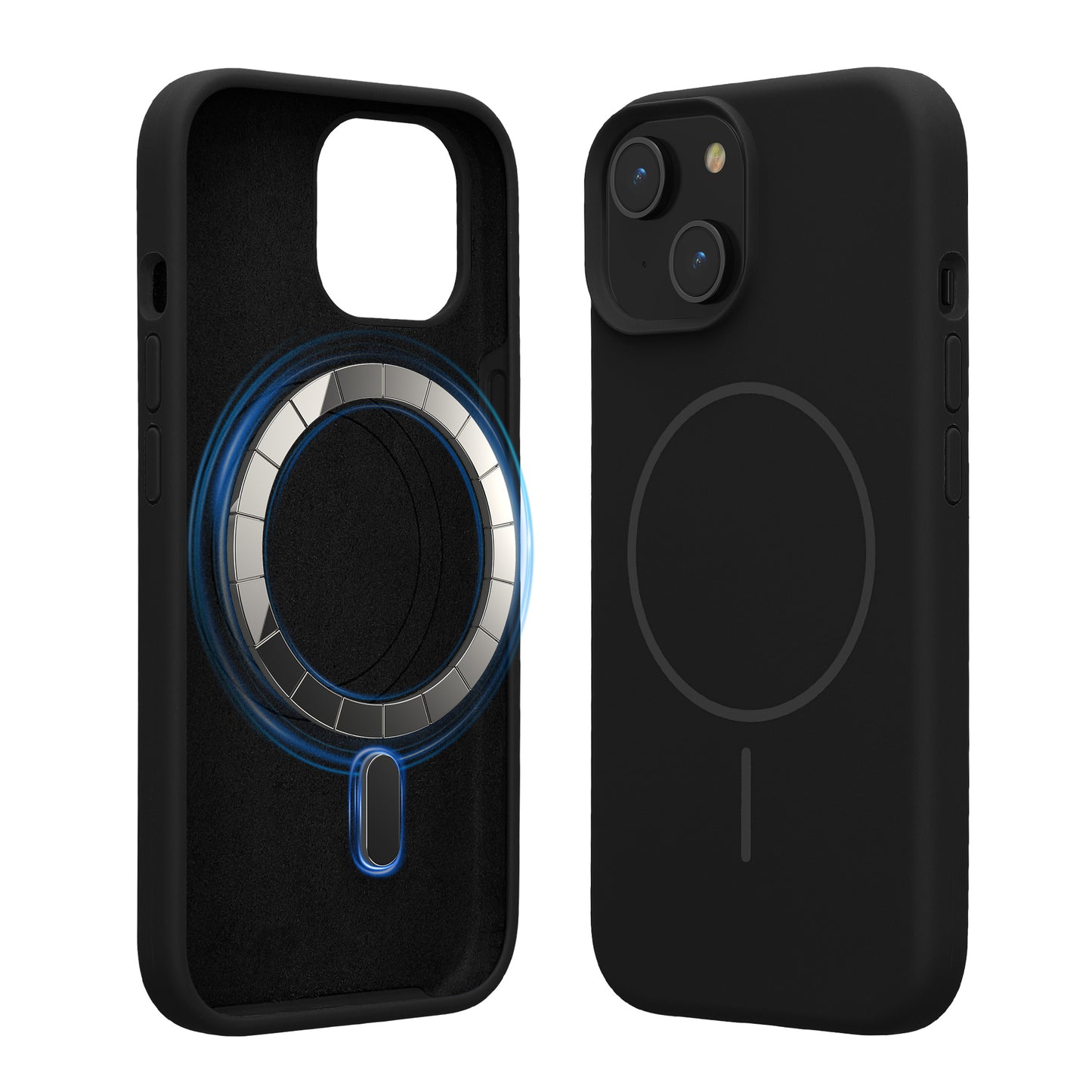 kwmobile Handyhülle für Apple iPhone 15 - Hülle für MagSafe - Hülle für iPhone 15 Case - Silikon Rückseite magnetisch in Schwarz Schwarz  