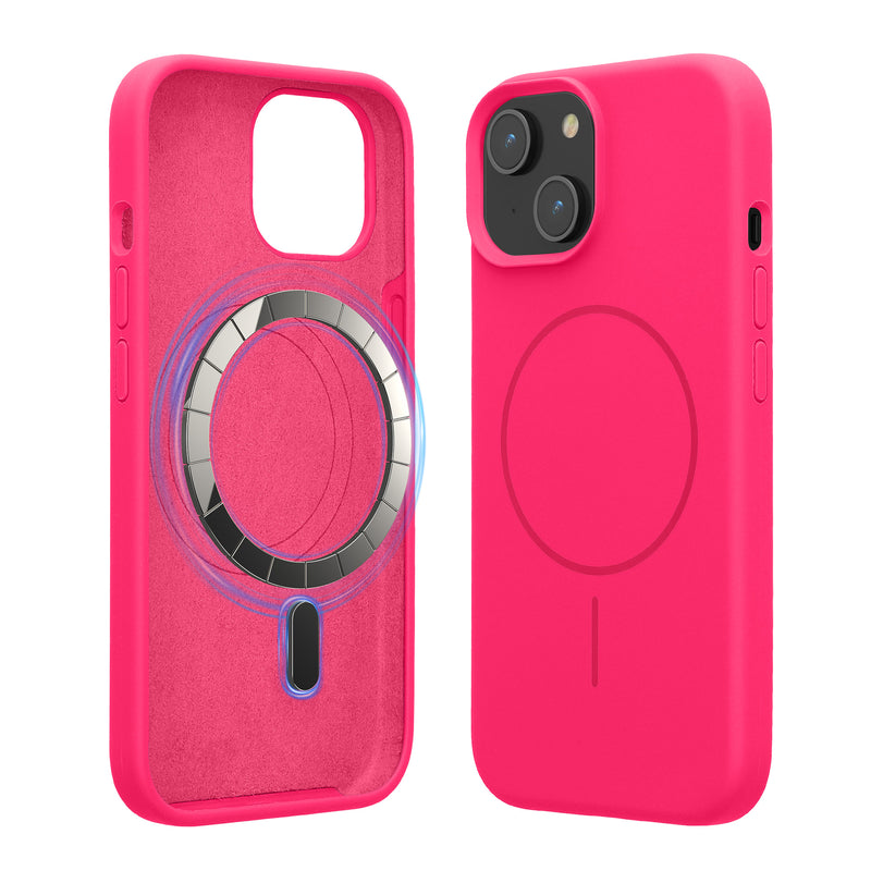 kwmobile Handyhülle für Apple iPhone 15 - Hülle für MagSafe - Hülle für iPhone 15 Case - Silikon Rückseite magnetisch in Neon Pink Neon Pink  