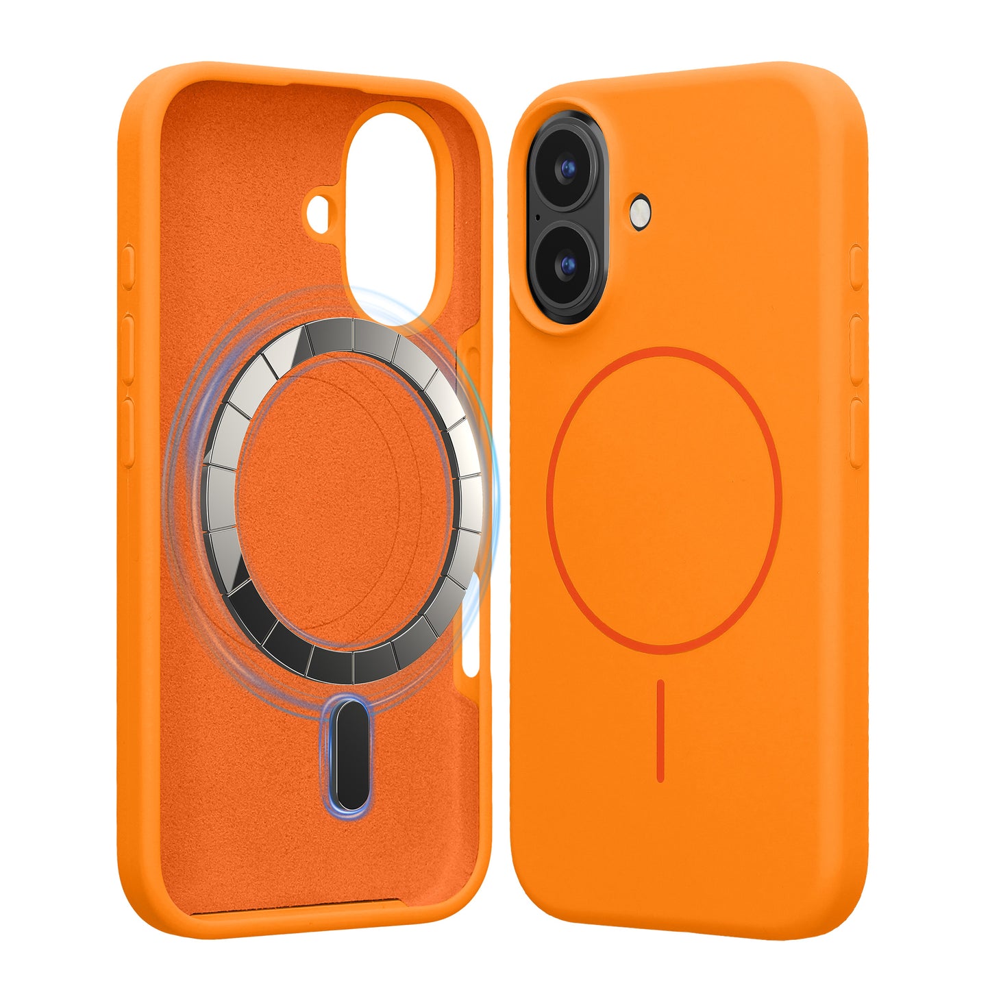 kwmobile Handyhülle für Apple iPhone 16 - Hülle für MagSafe - Hülle für iPhone 16 Case - Silikon Rückseite magnetisch in Fruity Orange Fruity Orange  