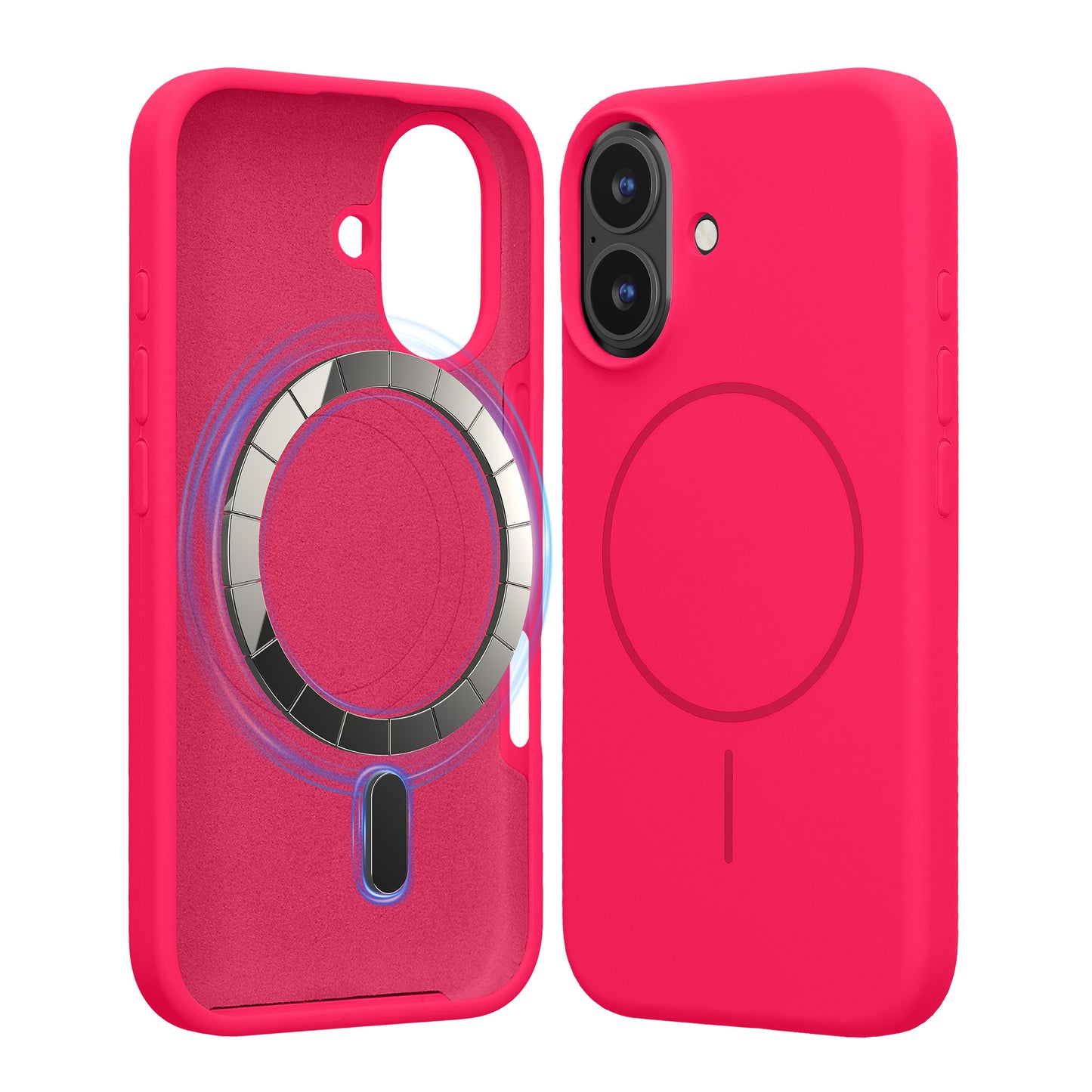 kwmobile Handyhülle für Apple iPhone 16 - Hülle für MagSafe - Hülle für iPhone 16 Case - Silikon Rückseite magnetisch in Neon Pink Neon Pink  
