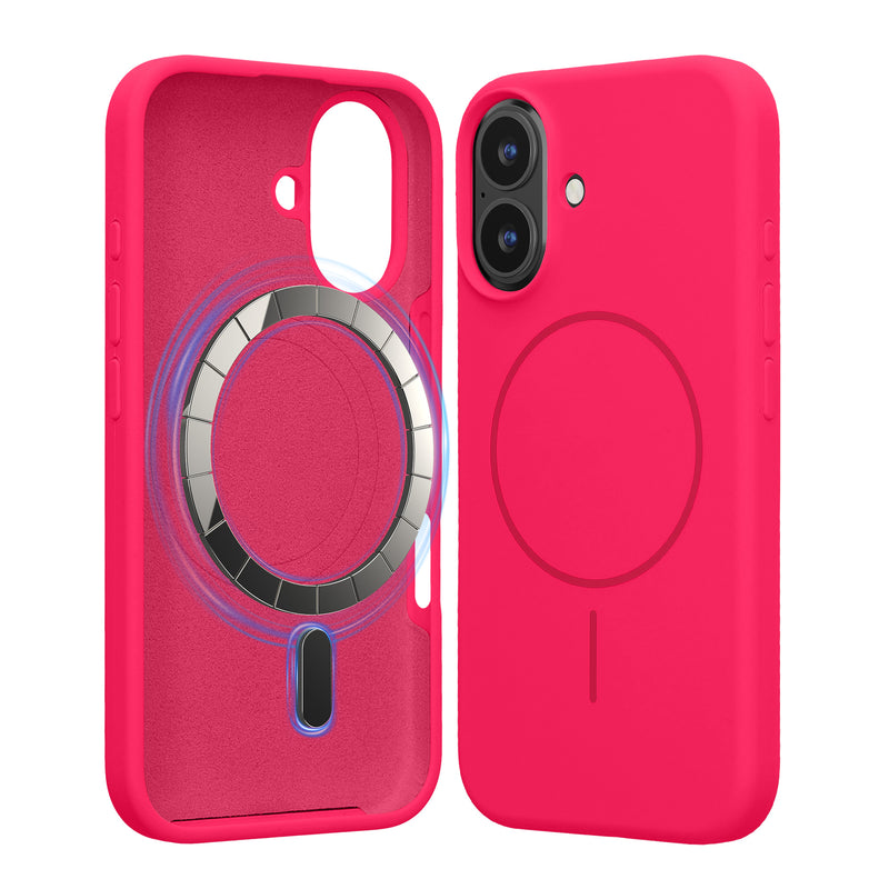 kwmobile Handyhülle für Apple iPhone 16 - Hülle für MagSafe - Hülle für iPhone 16 Case - Silikon Rückseite magnetisch in Neon Pink Neon Pink  
