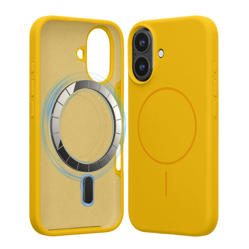 kwmobile Handyhülle für Apple iPhone 16 - Hülle für MagSafe - Hülle für iPhone 16 Case - Silikon Rückseite magnetisch in Strahlend Gelb Strahlend Gelb  