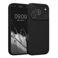 kwmobile Handyhülle kompatibel mit Apple iPhone 17 Pro Hülle - gummierte Handy Case aus Silikon in Schwarz Schwarz  