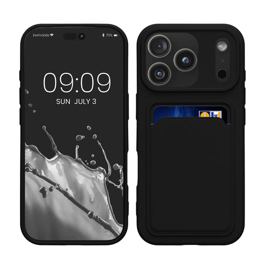 kwmobile Handyhülle kompatibel mit Apple iPhone 17 Pro Hülle - Handy Cover mit Fach für Karten - in Schwarz Schwarz  