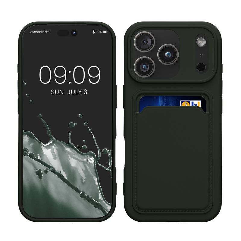 kwmobile Handyhülle kompatibel mit Apple iPhone 17 Pro Hülle - Handy Cover mit Fach für Karten - in Dunkelgrün Dunkelgrün  