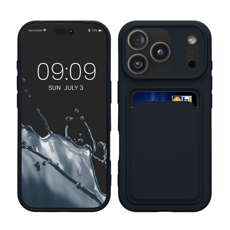 kwmobile Handyhülle kompatibel mit Apple iPhone 17 Pro Hülle - Handy Cover mit Fach für Karten - in Dunkelblau Dunkelblau  