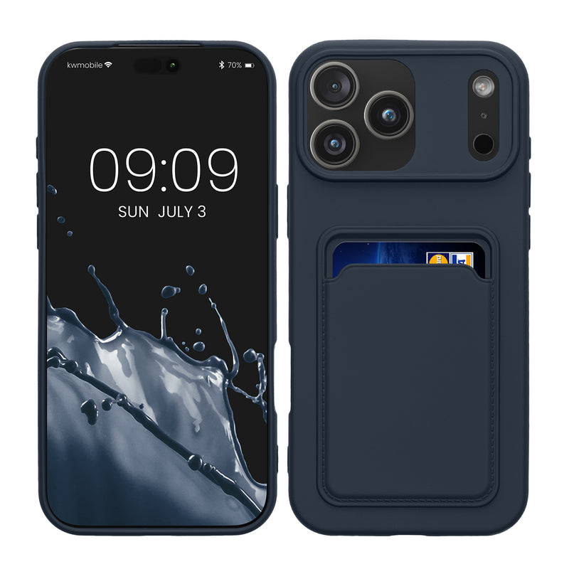 kwmobile Handyhülle kompatibel mit Apple iPhone 17 Pro Max Hülle - Handy Cover mit Fach für Karten - in Dunkelblau Dunkelblau  