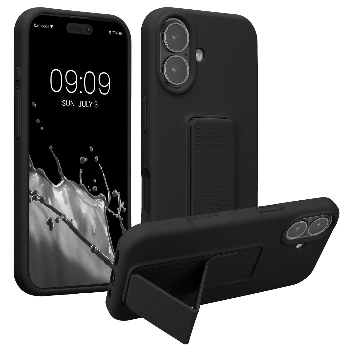 kwmobile Handyhülle kompatibel mit Apple iPhone 17 - Hülle mit Fingerhalter und Standfunktion - Silikon Case Handy Cover in Schwarz Schwarz  