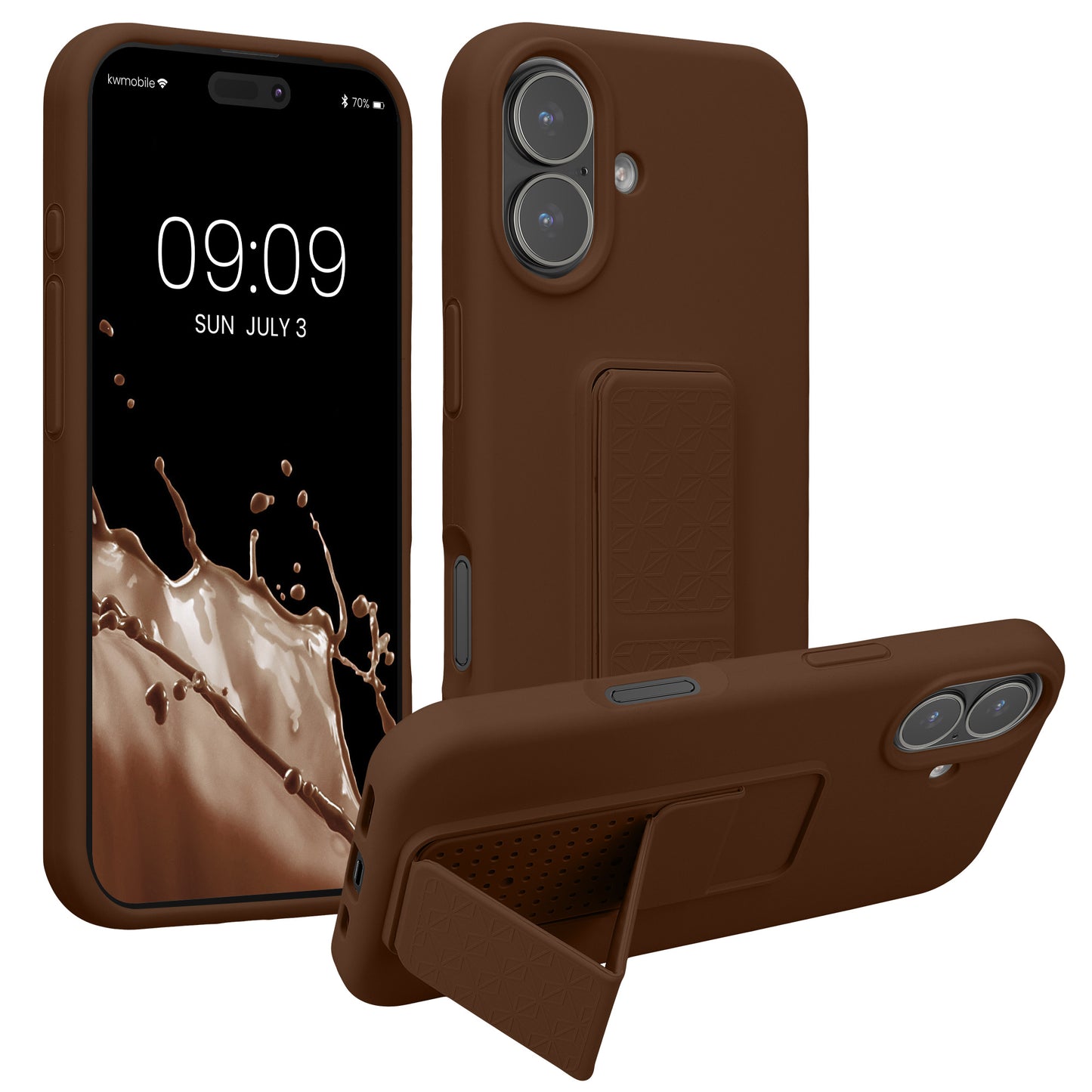 kwmobile Handyhülle kompatibel mit Apple iPhone 17 - Hülle mit Fingerhalter und Standfunktion - Silikon Case Handy Cover in Chocolate Chocolate  