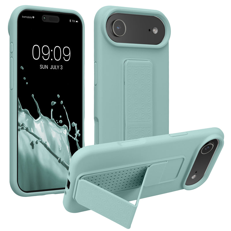 kwmobile Handyhülle kompatibel mit Apple iPhone Air - Hülle mit Fingerhalter und Standfunktion - Silikon Case Handy Cover in Mintgrün Mintgrün  