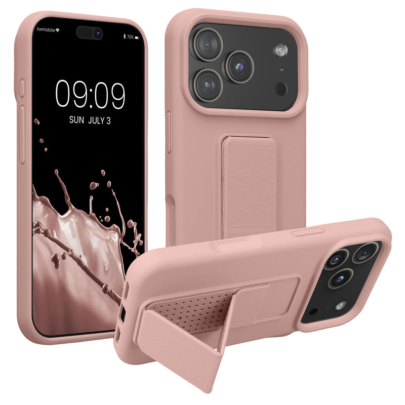 kwmobile Handyhülle kompatibel mit Apple iPhone 17 Pro - Hülle mit Fingerhalter und Standfunktion - Silikon Case Handy Cover in Altrosa Altrosa  