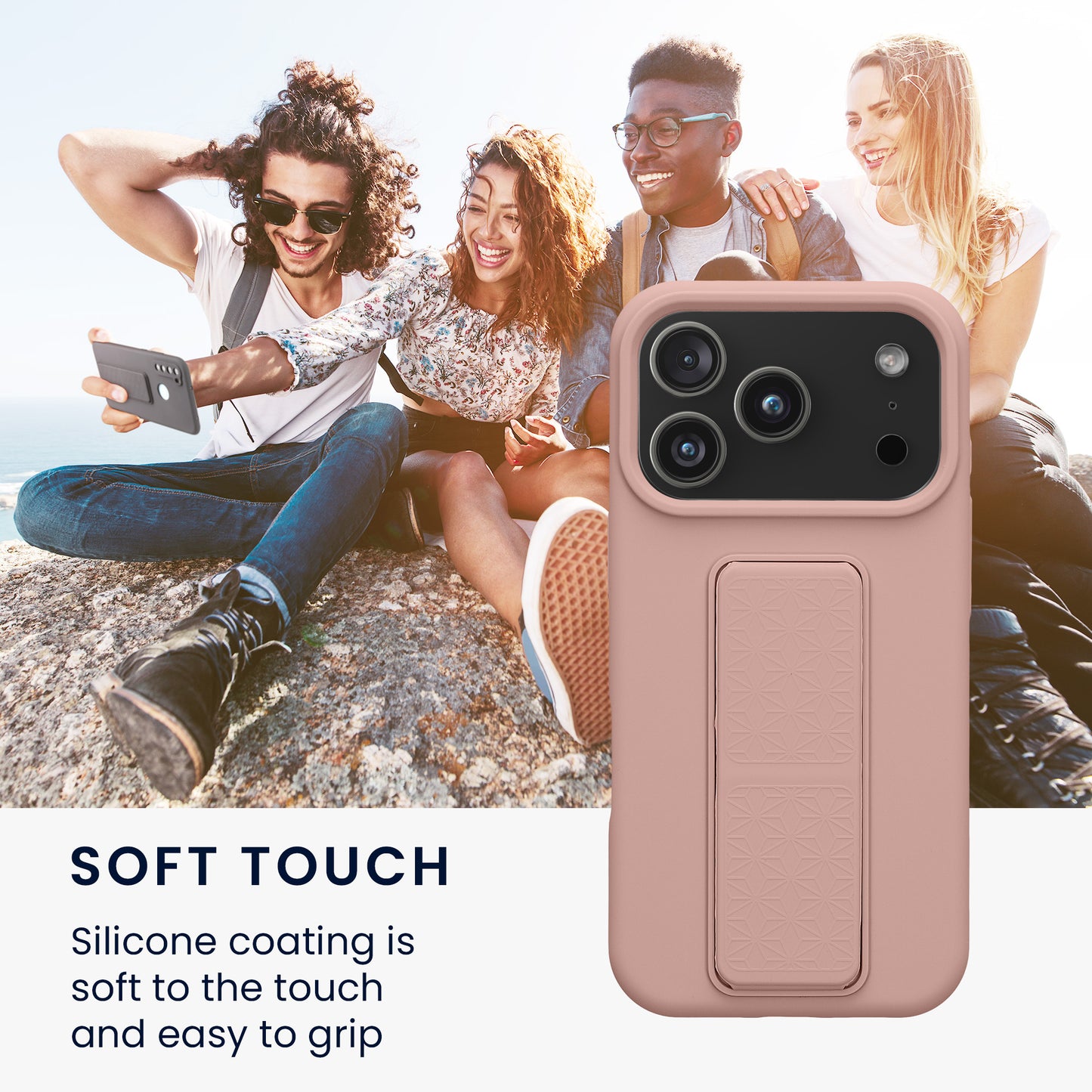 kwmobile Cell Phone Case for Apple iPhone 17 Pro Case with Finger Holder and Stand Protective Cover