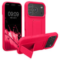 kwmobile Handyhülle kompatibel mit Apple iPhone 17 Pro - Hülle mit Fingerhalter und Standfunktion - Silikon Case Handy Cover in Neon Pink Neon Pink  
