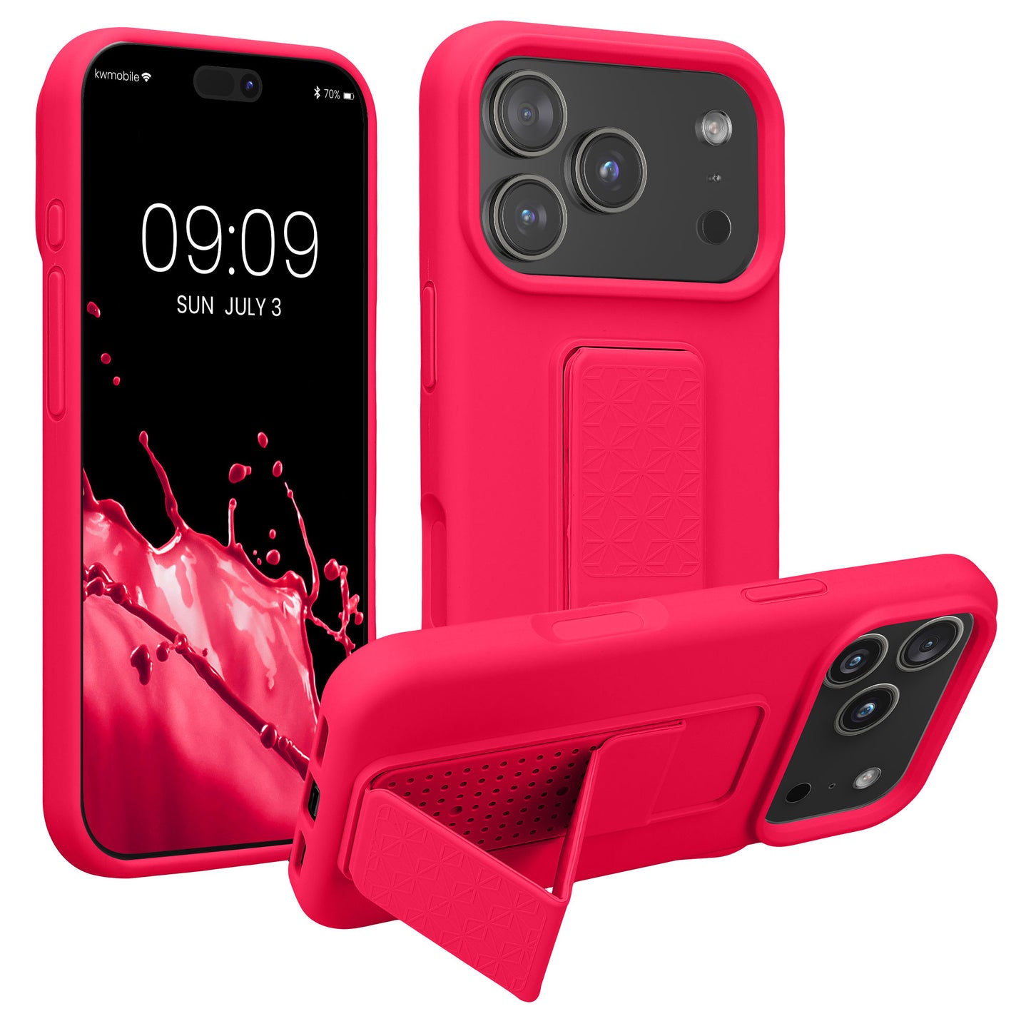 kwmobile Handyhülle kompatibel mit Apple iPhone 17 Pro - Hülle mit Fingerhalter und Standfunktion - Silikon Case Handy Cover in Neon Pink Neon Pink  