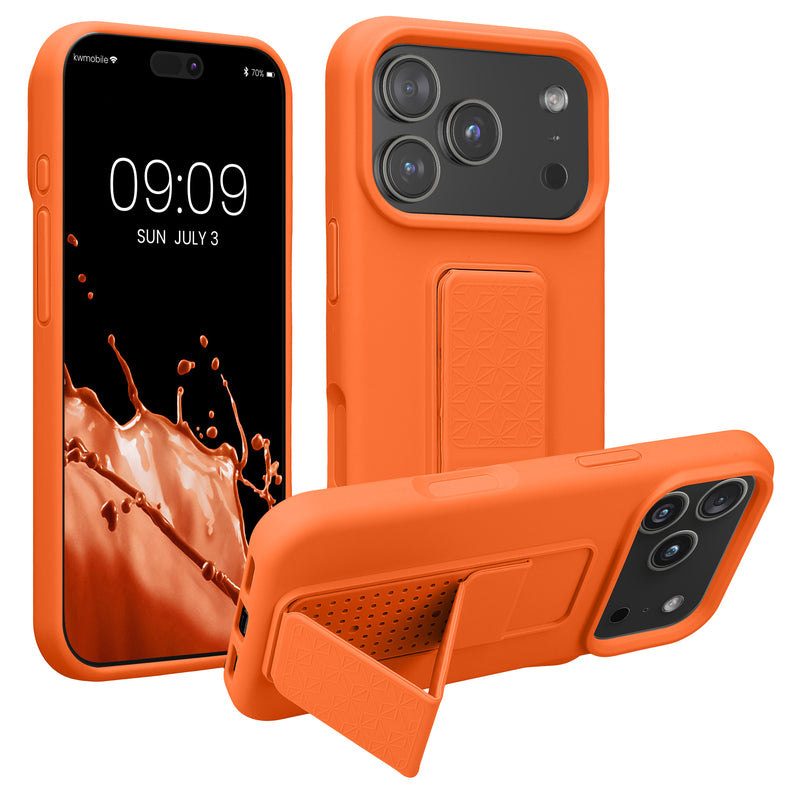 kwmobile Handyhülle kompatibel mit Apple iPhone 17 Pro - Hülle mit Fingerhalter und Standfunktion - Silikon Case Handy Cover in Fruity Orange Fruity Orange  