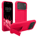 kwmobile Handyhülle kompatibel mit Apple iPhone 17 Pro Max - Hülle mit Fingerhalter und Standfunktion - Silikon Case Handy Cover in Neon Pink Neon Pink  