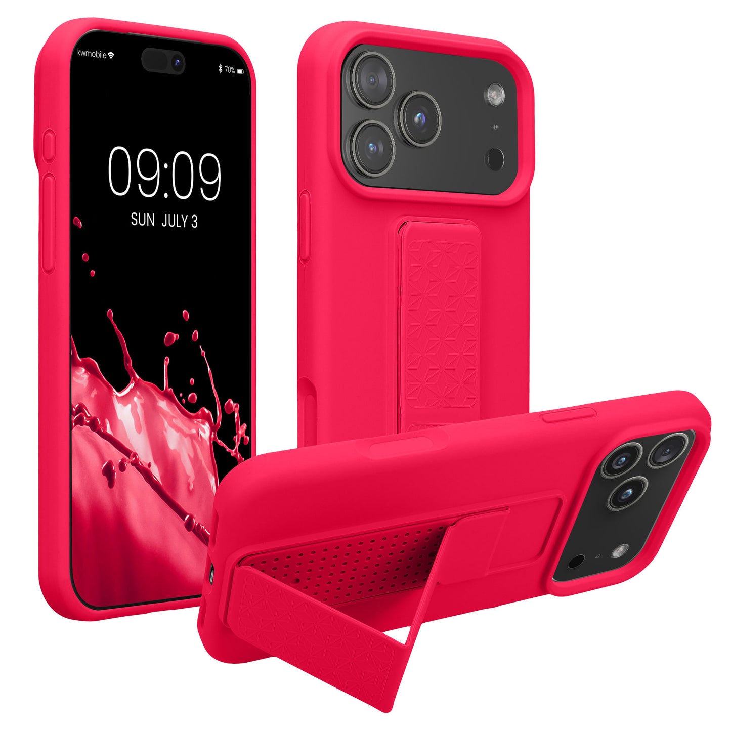 kwmobile Handyhülle kompatibel mit Apple iPhone 17 Pro Max - Hülle mit Fingerhalter und Standfunktion - Silikon Case Handy Cover in Neon Pink Neon Pink  