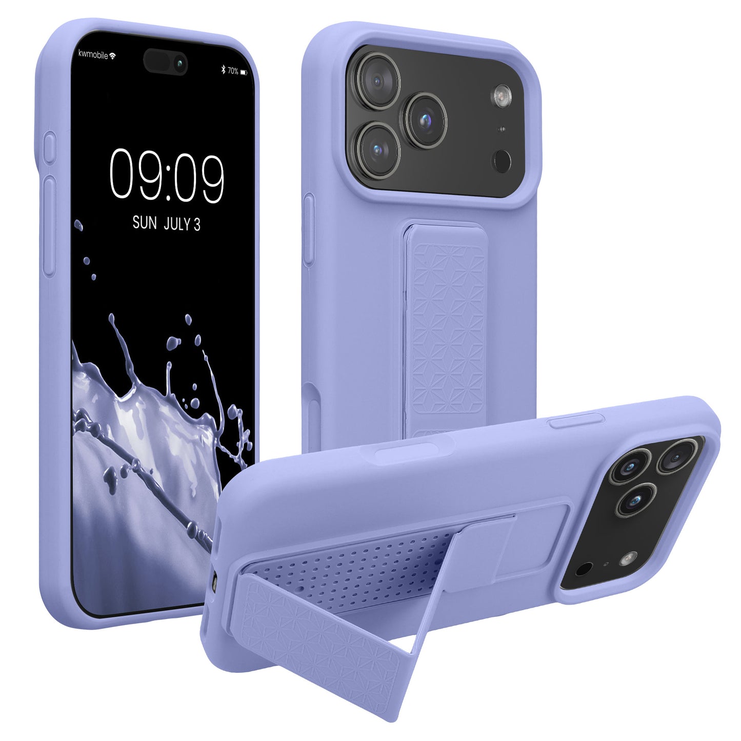 kwmobile Handyhülle kompatibel mit Apple iPhone 17 Pro Max - Hülle mit Fingerhalter und Standfunktion - Silikon Case Handy Cover in Lavendel Lavendel  