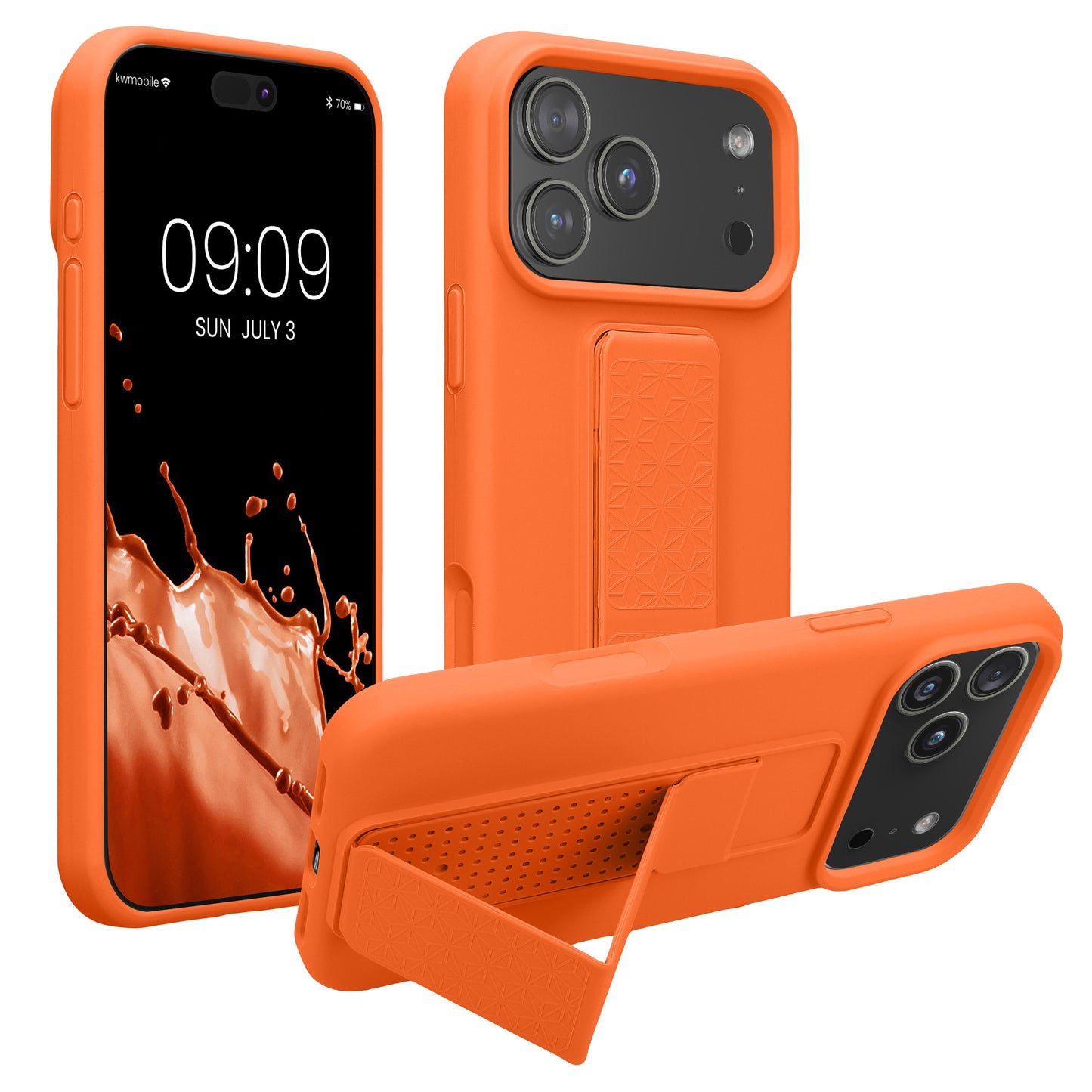 kwmobile Handyhülle kompatibel mit Apple iPhone 17 Pro Max - Hülle mit Fingerhalter und Standfunktion - Silikon Case Handy Cover in Fruity Orange Fruity Orange  